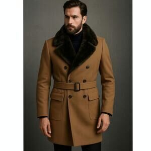 Vivienne Westwood Man Coat Camel Faux Fur Collar Wool Cashmere Blend Size 48 M